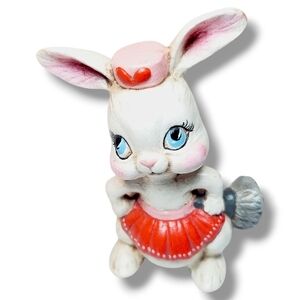 VTG Arnart Bunny Rabbit Figurine Pink White Anthropomorphic MCM Cute HTF Rare
